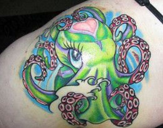 Cute Green Ink Octopus Tattoo
