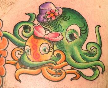 Cute Octopus Mother And Baby Tattoo