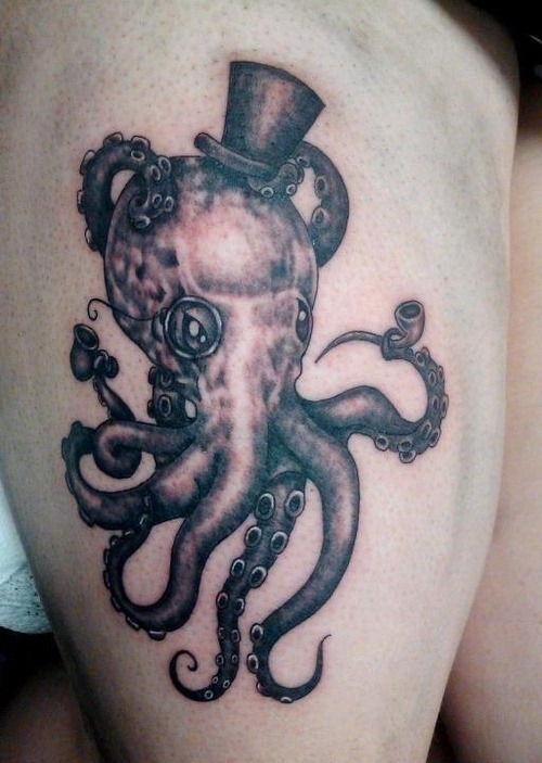 Cute Octopus With Hat Tattoo