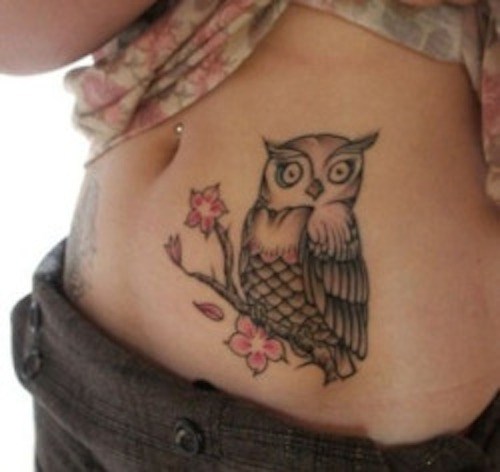 Cute Owl Tattoo Design For Girl Belly