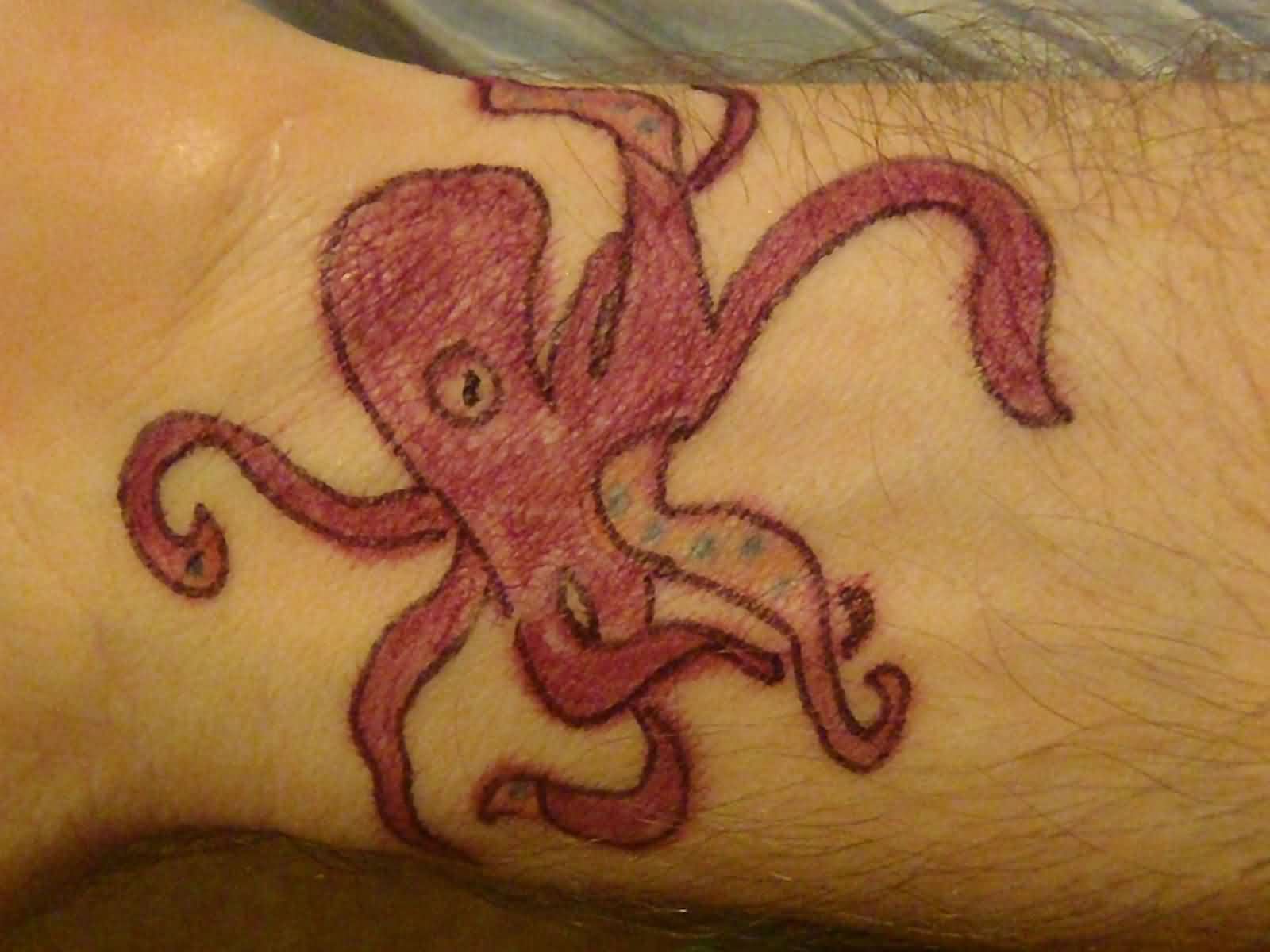 Cute Pink Octopus Tattoo On Wrist