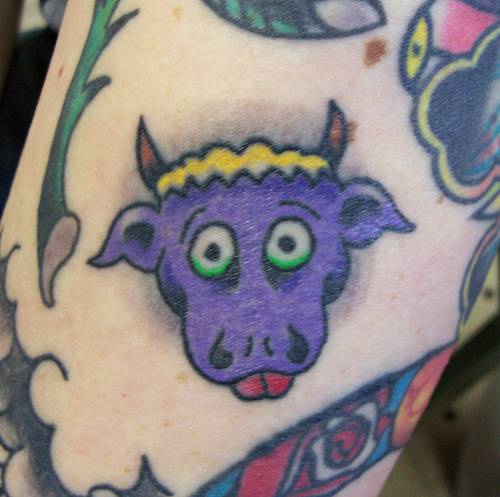 Cute Purple Cow Head Tattoo Design