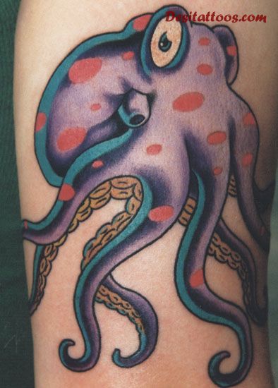 Cute Purple Octopus Tattoo