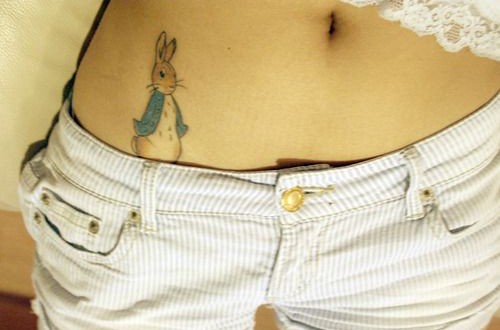 Cute Rabbit Tattoo On Belly