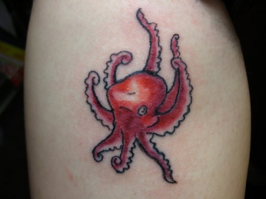 Cute Red Octopus Tattoo Image