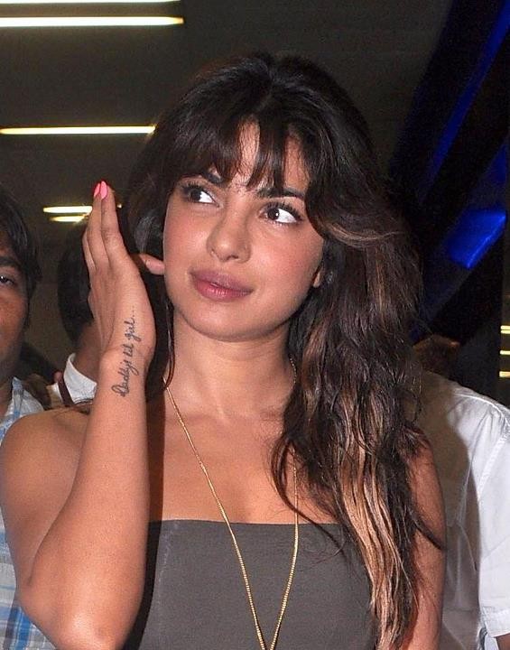 Daddy's Lil Girl Lettering Tattoo On Celebrity Priyanka Chopra Side Wrist