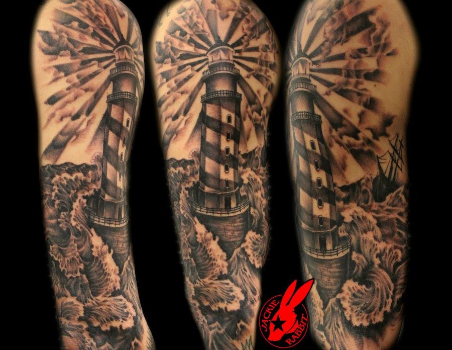 Dark Ink Lighthouse Tattoo by Jackie Rabbit