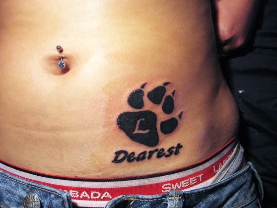 Dearest - Black Paw Print Tattoo On Belly