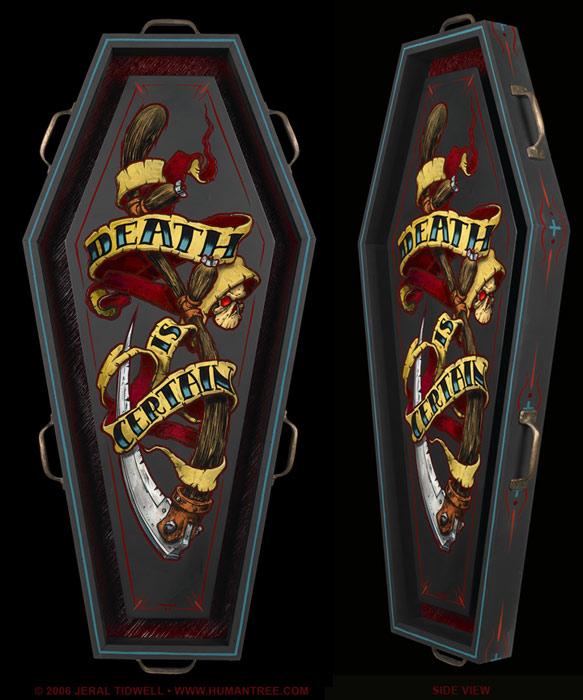 Death Is Certain Coffin Tattoo Design