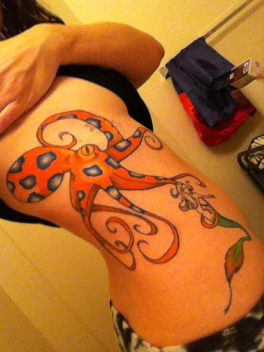 Dotted Octopus Tattoo On Side For Girls