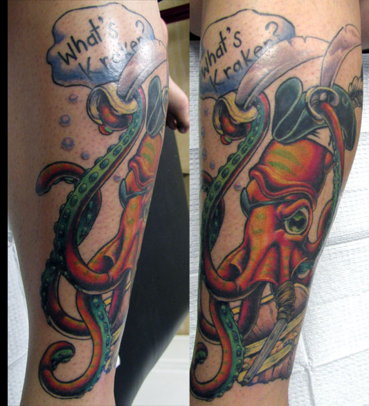 Fantastic Kraken Tattoo Design For Leg