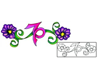 Flowers And Capricorn Zodiac Tattoo Design