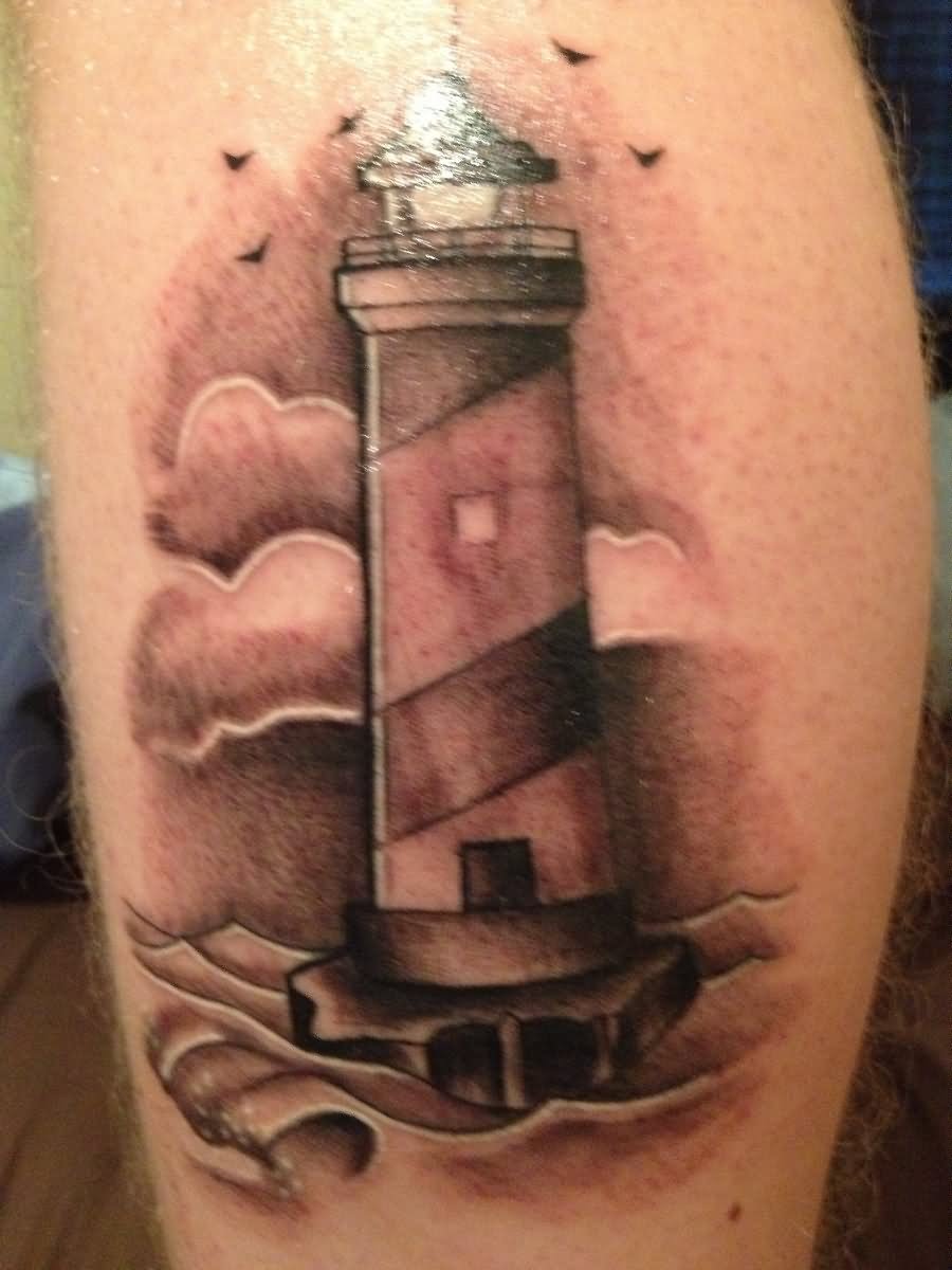 Flying Birds And Lighthouse Tattoo