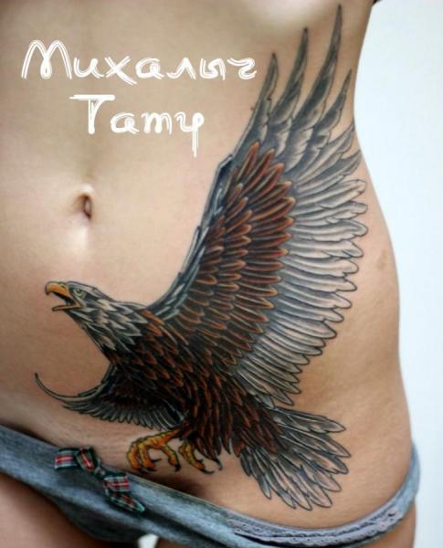 Flying Eagle Tattoo On Side Belly