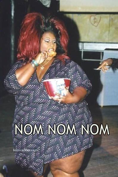 Funny NOM NOM NOM Fat Woman Eating KFC Chicken Image