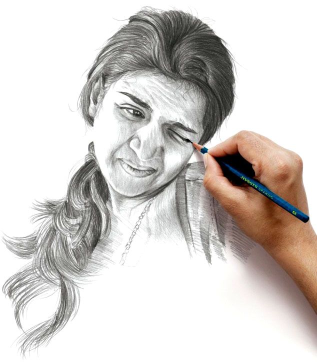 Funny Pencil Drawing Girl Image