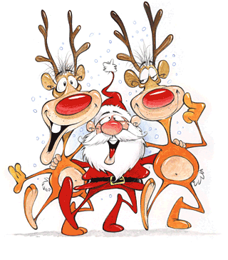 Funny Santa Dancing With Rein Deers Animated Picture