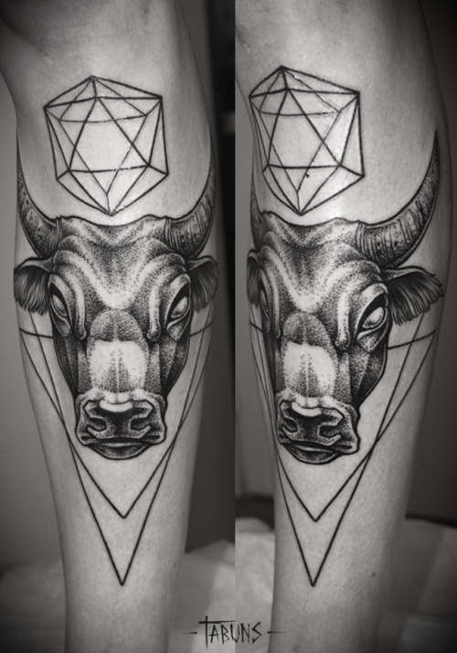Geometric Cow Head Tattoo Design For Arm