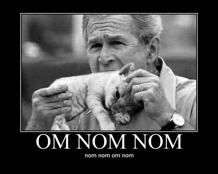 George Bush Eating Cat Funny NOM NOM NOM Photoshop Picture