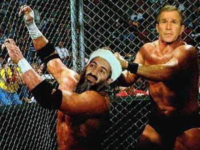 George Bush Wrestling Osama Bin Laden Funny Terrorism Photoshop Picture For Whatsapp