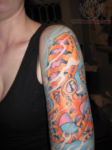 Girl Left Half Sleeve Octopus Tattoo