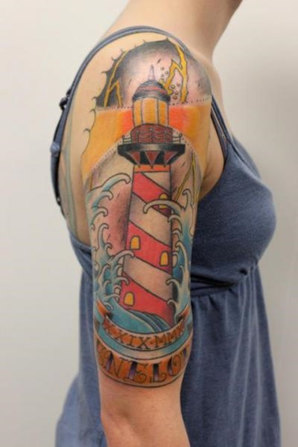 Girl Right Half Sleeve Lighthouse Tattoo