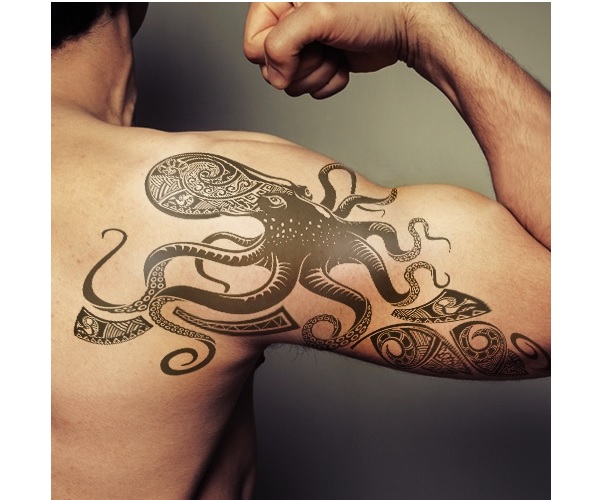 Grey Octopus Tattoo On Man Right Half Sleeve