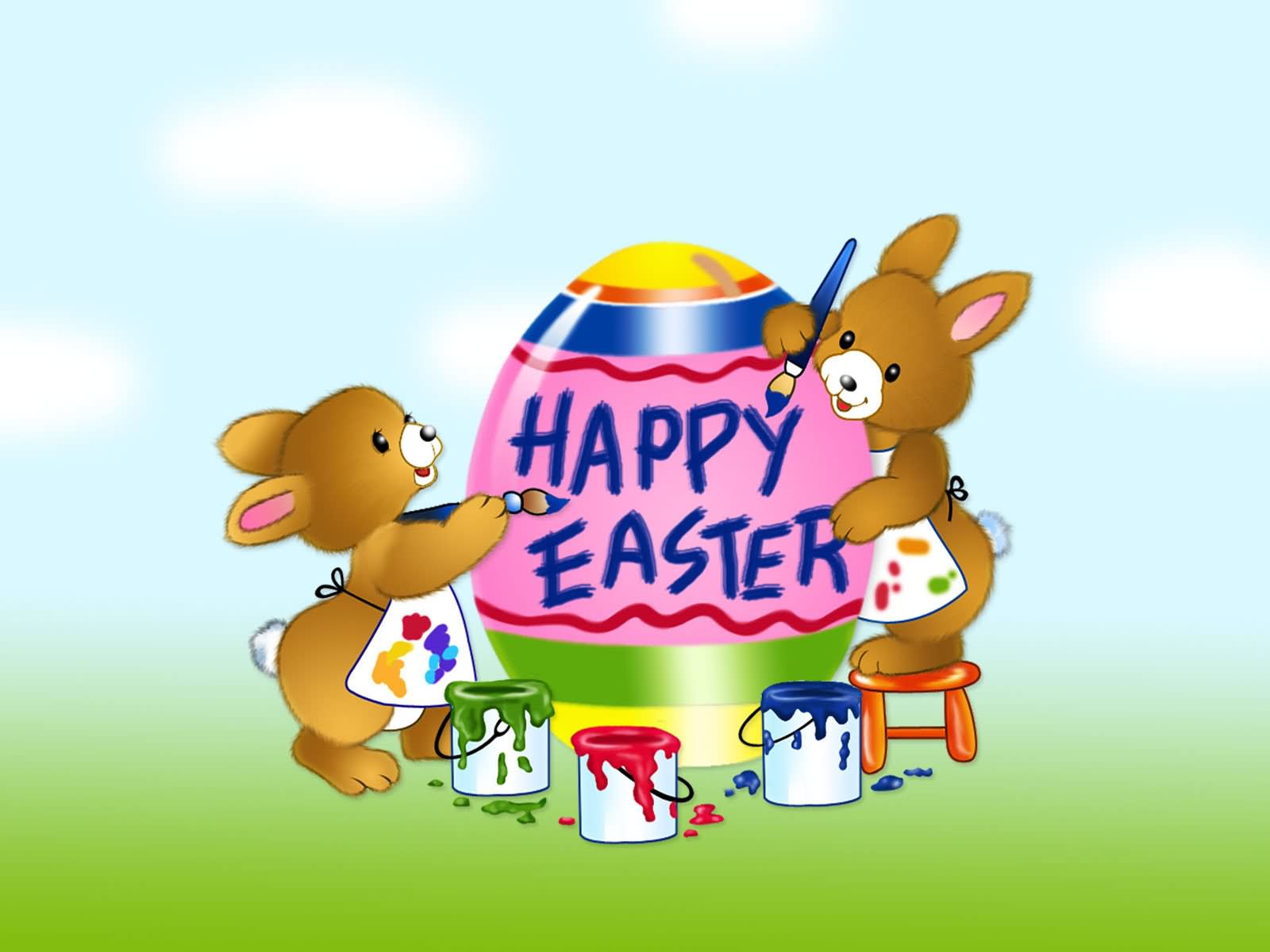 Happy Easter Bunnies Painting Egg Picture