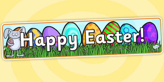 Happy Easter Bunny With Eggs Banner Photo