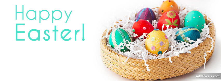 Happy Easter Colorful Eggs In Basket Banner Image