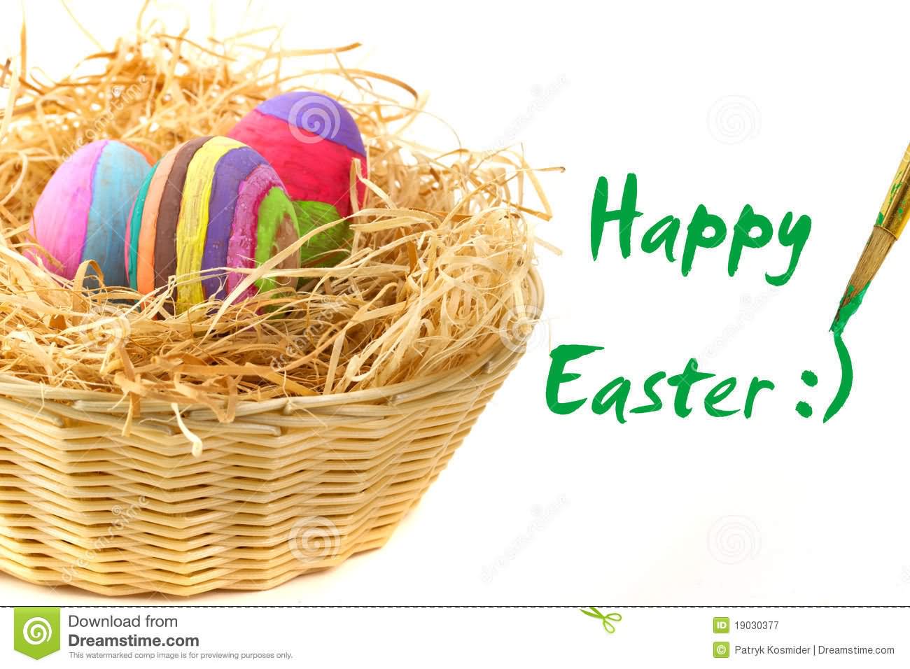 Happy Easter Eggs In Basket