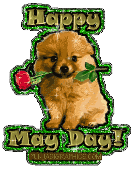 Happy May Day Puppy With Flowers Glitter