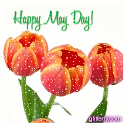 Happy May Day Tulip Flowers Glitter