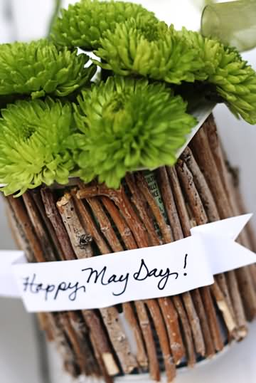 Happy May Day Wooden Basket