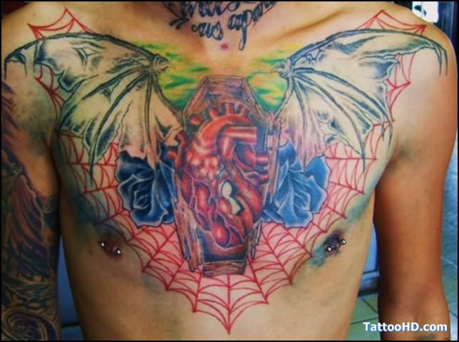 Heart Coffin Chest Tattoo For Men