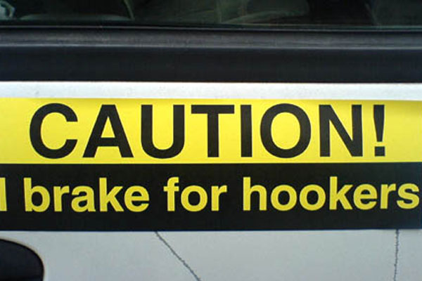 I Brake For Hookers Funny Caution Sticker Image
