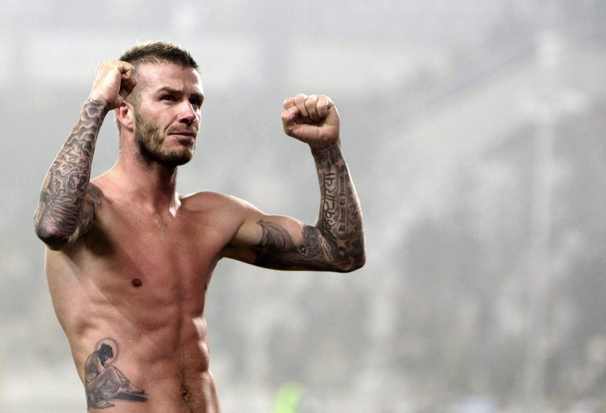 Jesus Tattoo On Celebrity David Beckham Side Rib