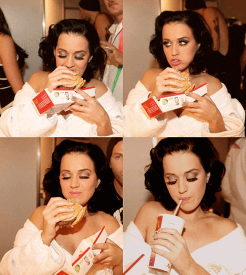 Katy Perry Eating Burger And Drinking Coke Funny White Trash Image