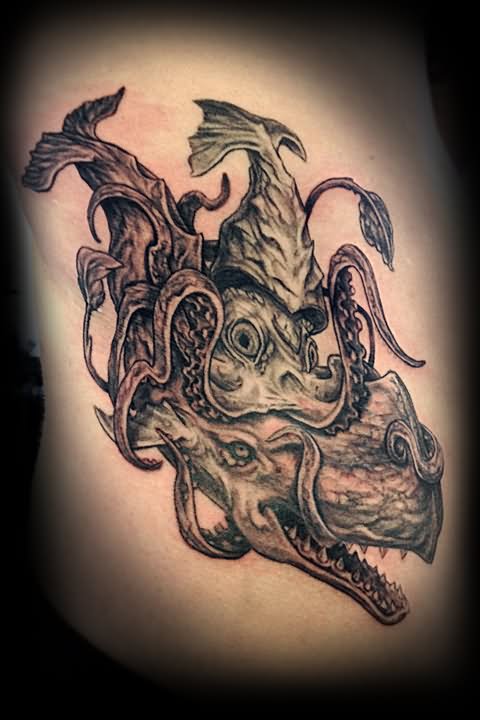 Kraken Attacking Whale Tattoo Design