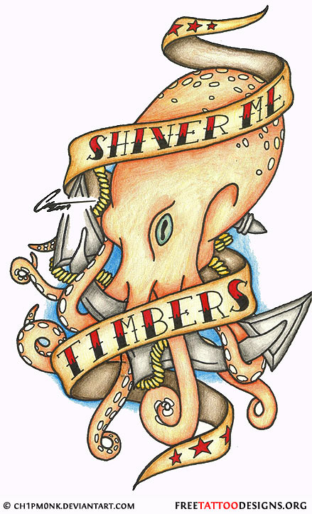 Kraken With Anchor And Banner Tattoo Design