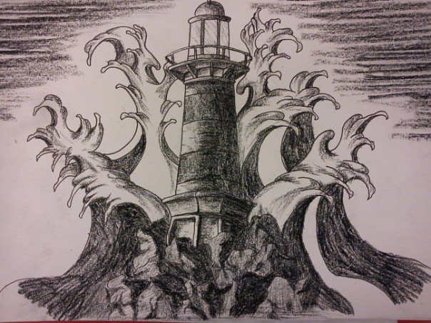 Lighthouse In Storm Tattoo Design by Nonslid
