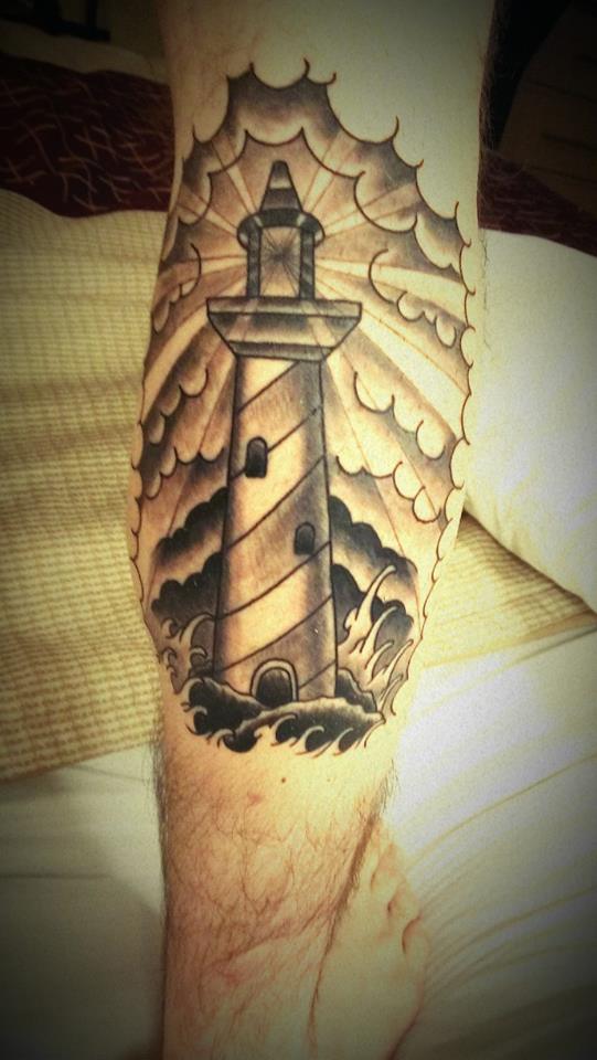 Lighthouse Tattoo On Back Leg by Pookie