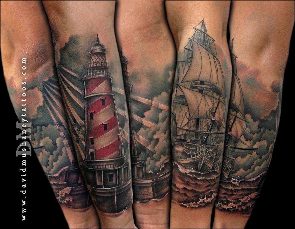 Lighthouse Tattoo On Full Sleeve