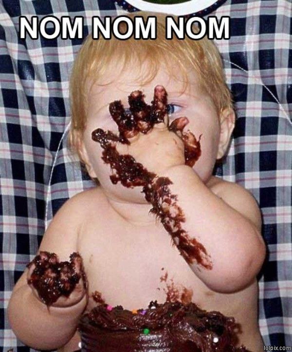 Little Baby Eating Cake Funny NOM NOM NOM Photo