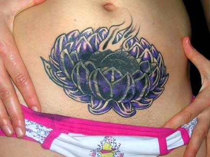 Lotus Flower Tattoo On After Pregnancy Belly