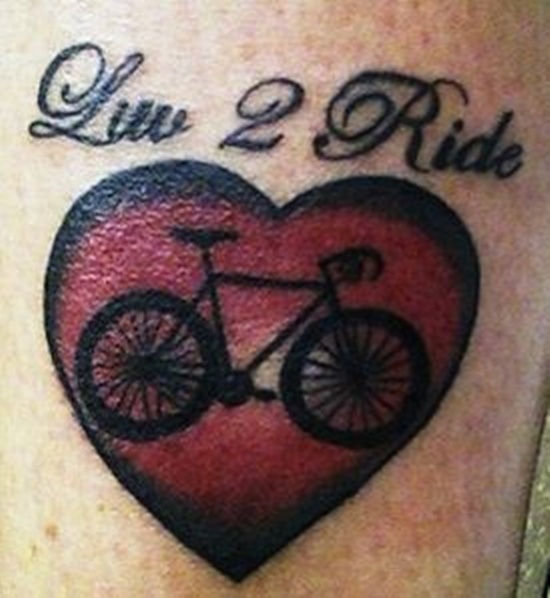 Luv 2 Ride - Bike In Heart Tattoo Design For Leg Calf