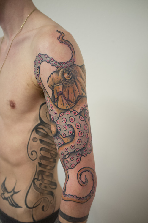 Man Left Sleeve Octopus Tattoo