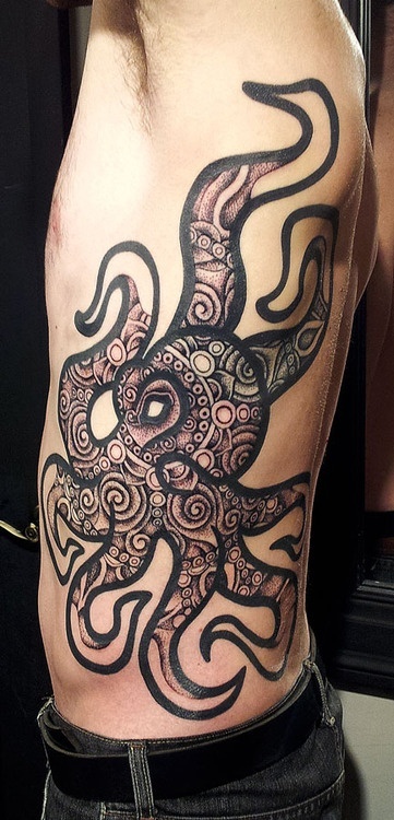 Man Side Rib Octopus Tattoo