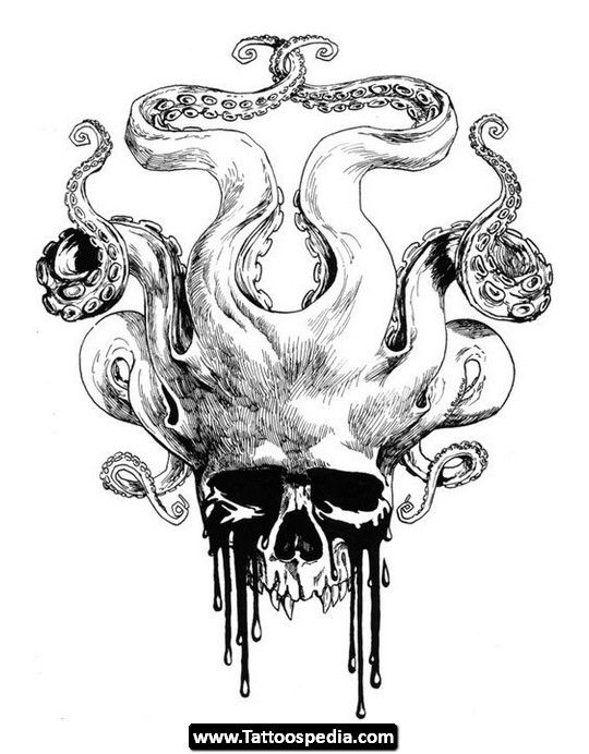 Melting Skull And Octopus Tattoo Design