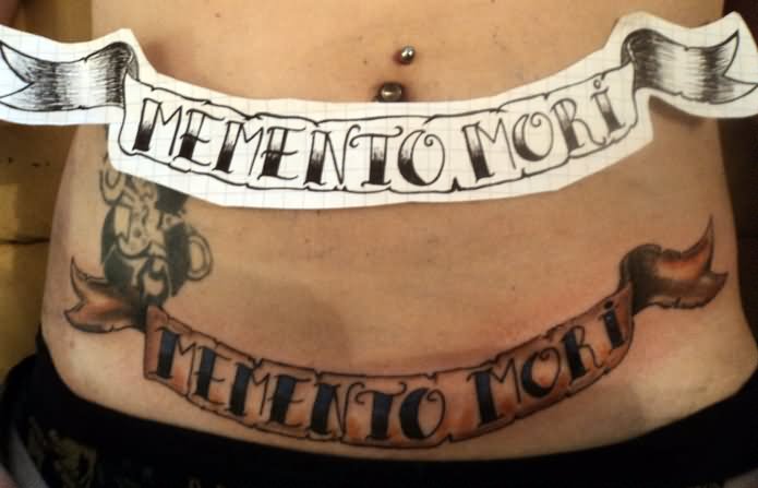Memento Mori Banner Tattoo On Belly